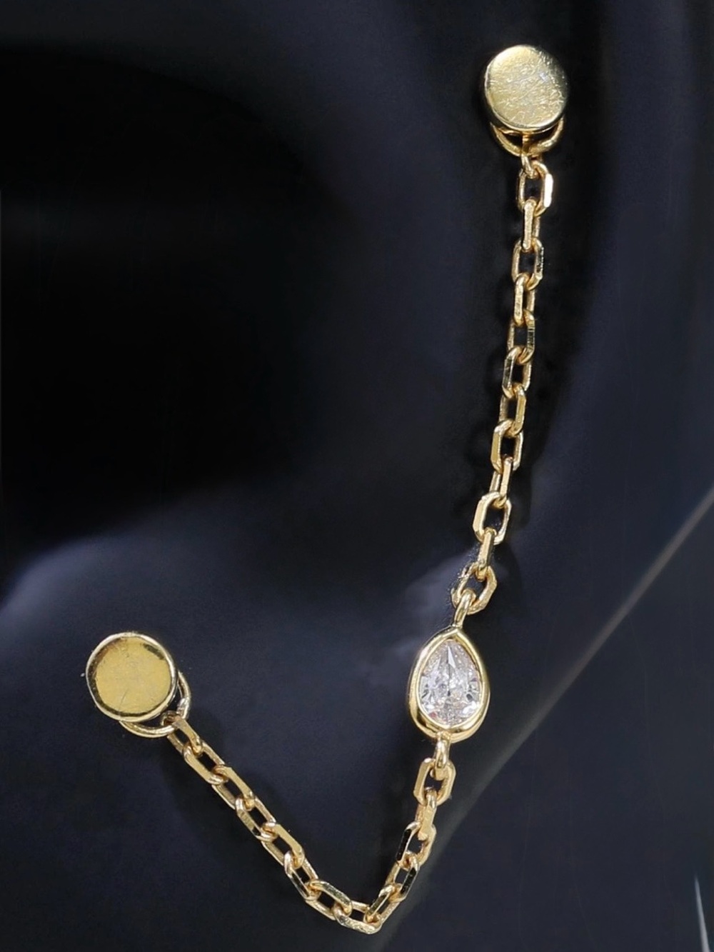 Gold colored earring chain connector with pear CZ